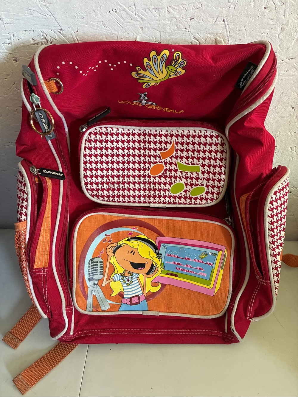 Louis Garneau Red Kids Backpack with Music Cartoon Front